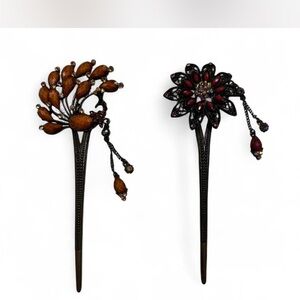 Decorative Hair Sticks Set | Beaded Floral Hair Pins | Boho Style